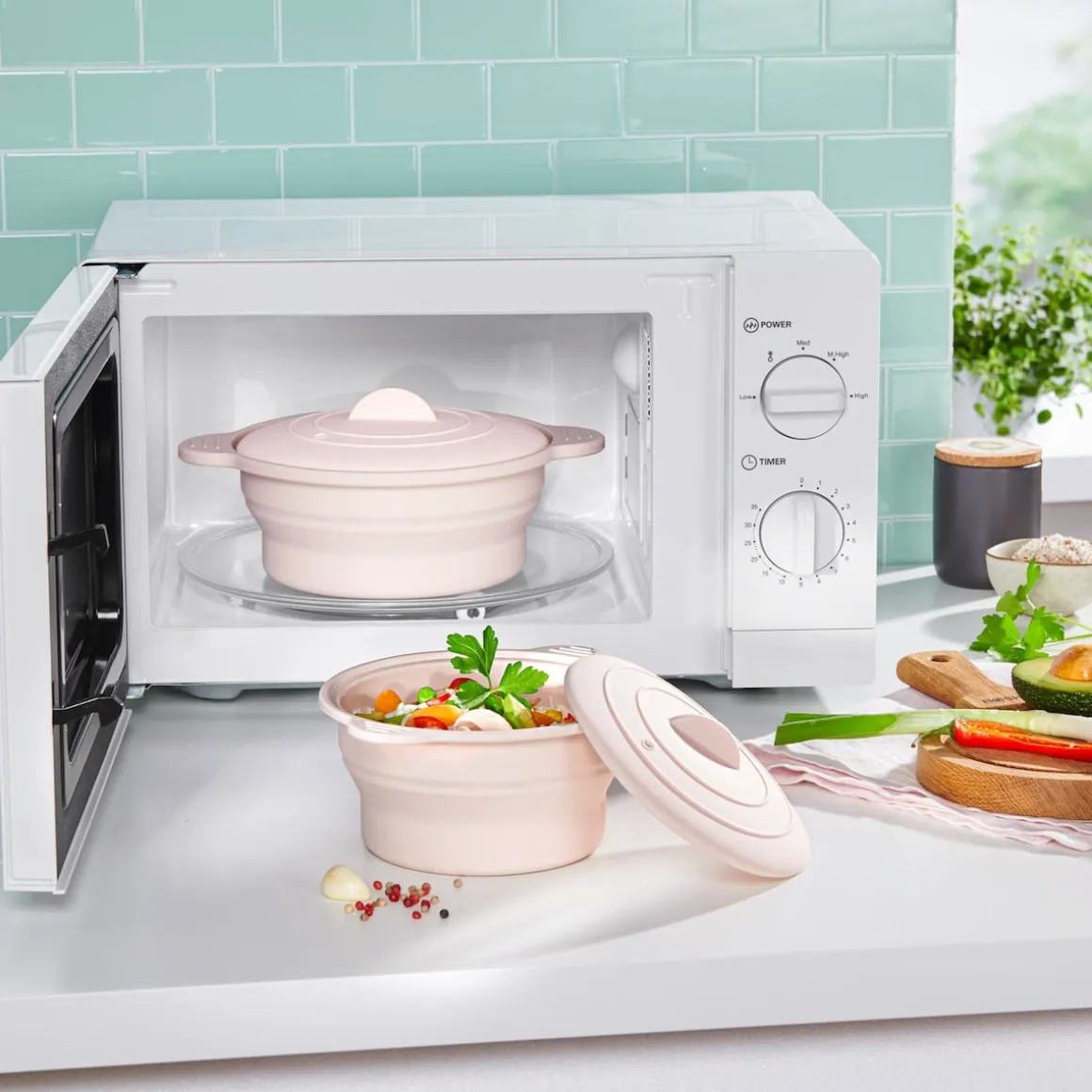 Silikon-Mikrowellen-Topf-Set, faltbar, 4-teilig