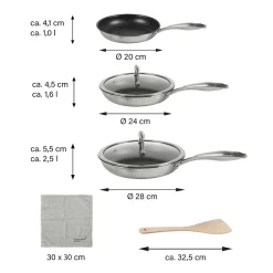SILVERSTAR Edelstahl Pfannen-Set 7-teilig 20/24/28 | mit Deckeln
