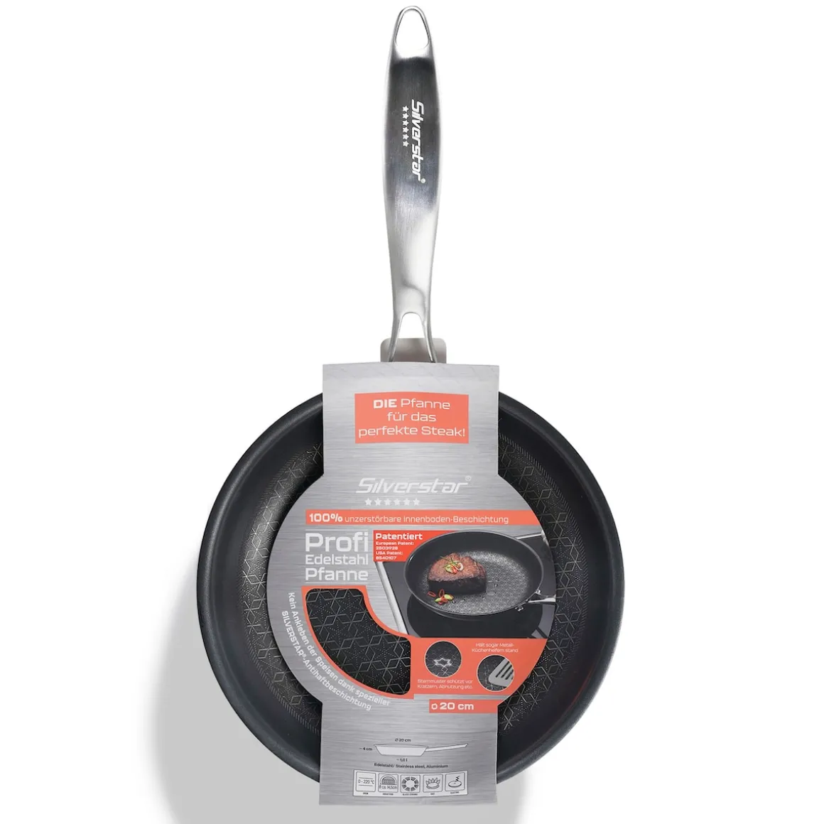 SILVERSTAR Edelstahlpfanne Bratpfanne 20 cm | ohne Deckel