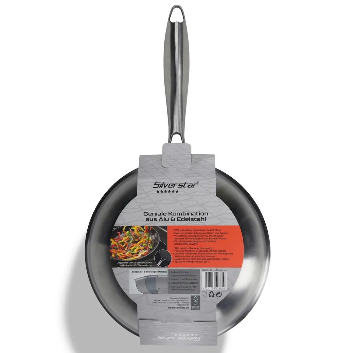 SILVERSTAR Edelstahlpfanne Bratpfanne 20 cm | ohne Deckel