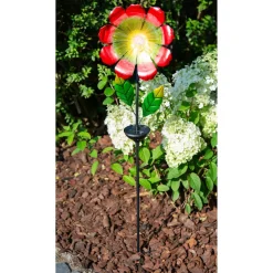 Solar-LED-Gartenstecker "Blütenzauber" mit Fiberglas rot