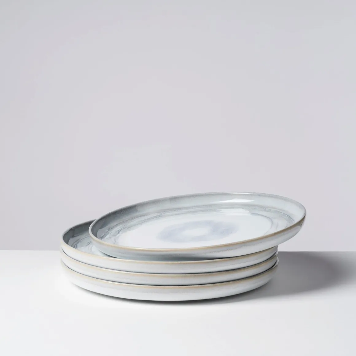 Speiseteller-Set, Steinzeug TIEFER SEE Grau / Weiß