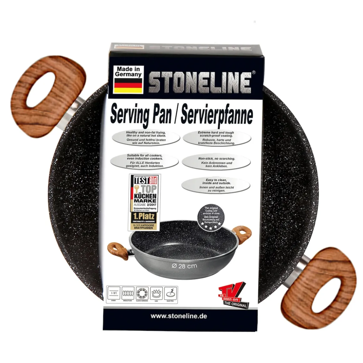 STONELINE Back to Nature Servierpfanne 28 cm | Holzoptik