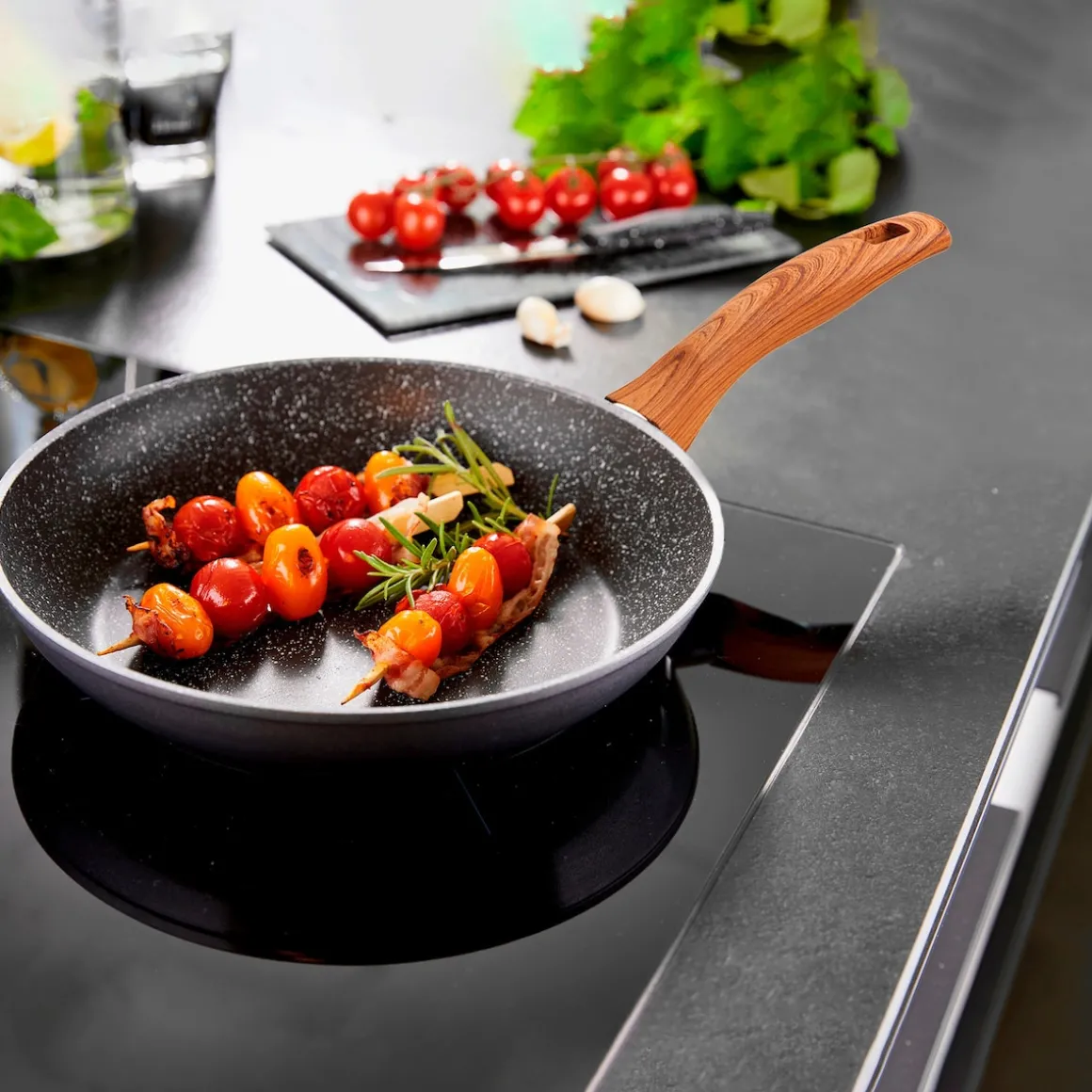 STONELINE Bratpfanne 28 cm | ohne Deckel - Holzoptik