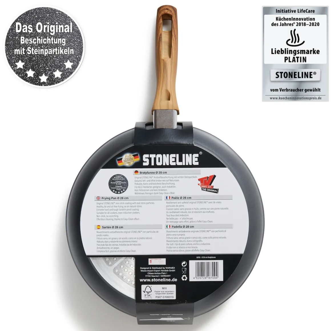 STONELINE Bratpfanne 28 cm | ohne Deckel - Holzoptik