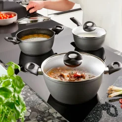 STONELINE CERAMIC Keramik Kochgeschirr-Set 6-teilig 18/20/24 | mit Deckeln