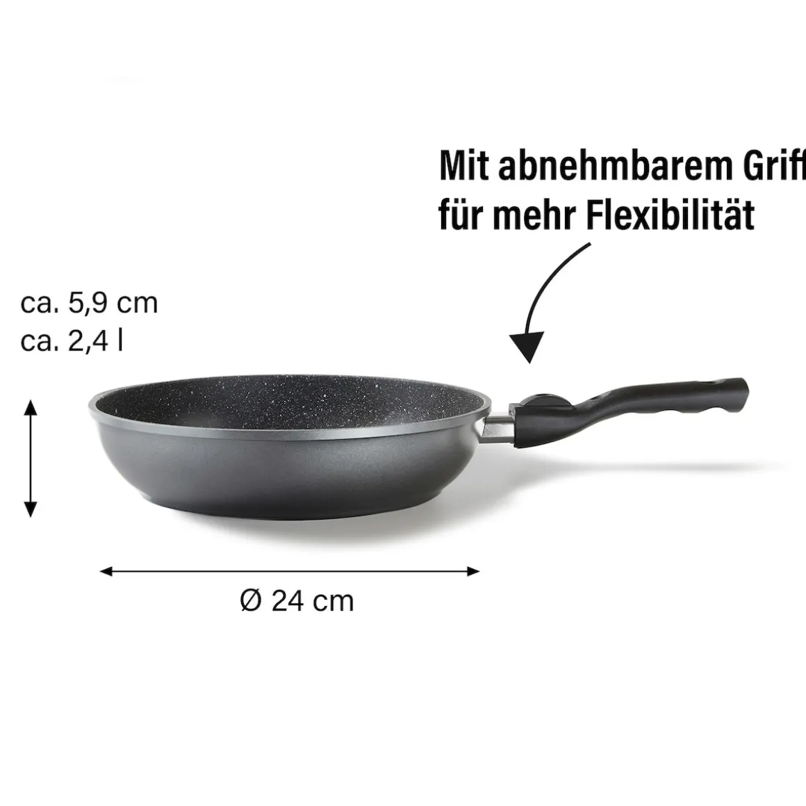 STONELINE Flex Schmorpfanne 24 cm mit abnehmbarem Griff | ohne Deckel