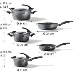 STONELINE FUTURE Kochgeschirr-Set 8-teilig 18/20/24 | mit Deckeln