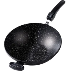 STONELINE Made in Germany Wokpfanne 32 cm mit abnehmbarem Griff | ohne Deckel - Schwarz