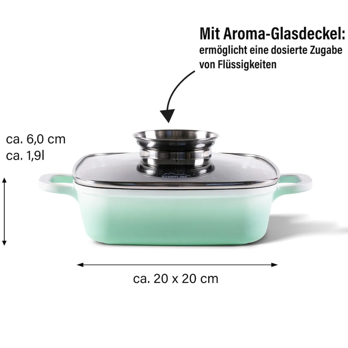 STONELINE Servierpfanne Eckig 20 cm Mint | mit Deckel