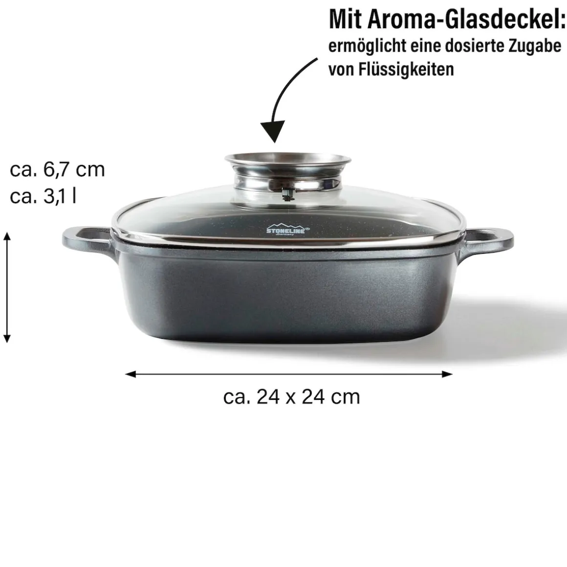 STONELINE Servierpfanne Eckig 24 cm | mit Deckel