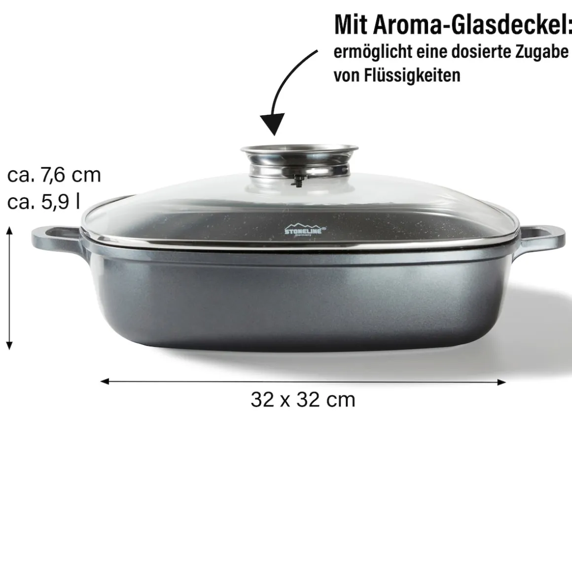 STONELINE Servierpfanne Eckig 32 cm | mit Deckel