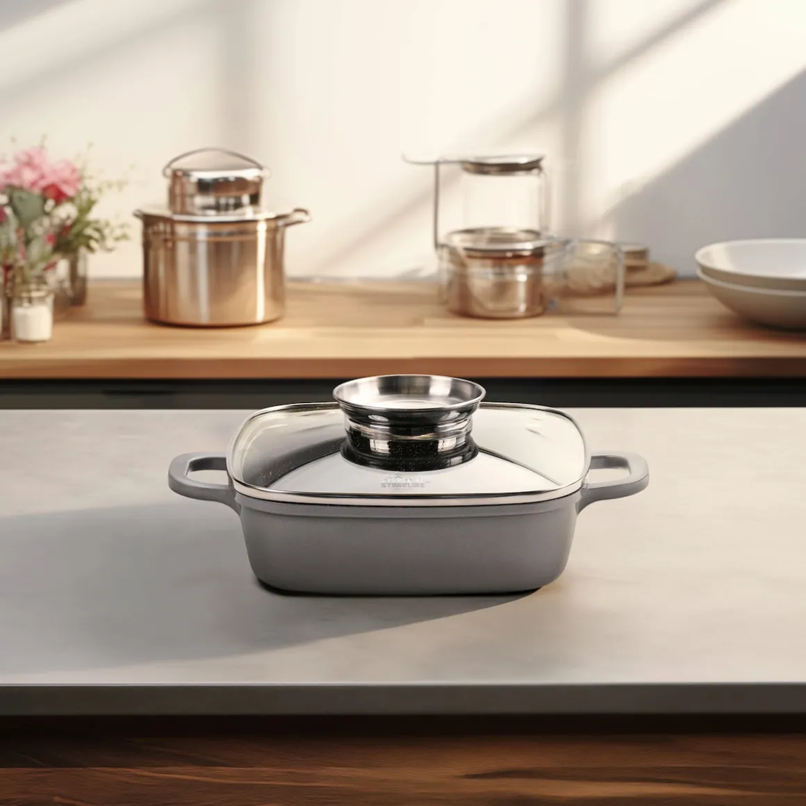 STONELINE Servierpfanne Eckig 20 cm | mit Deckel