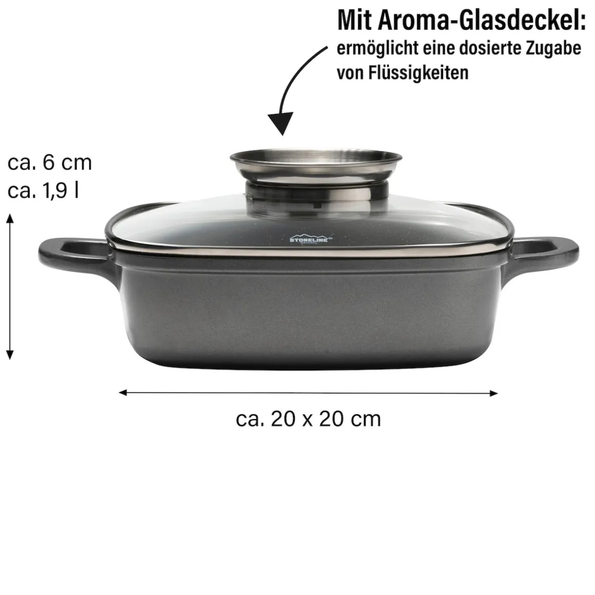 STONELINE Servierpfanne Eckig 20 cm | mit Deckel