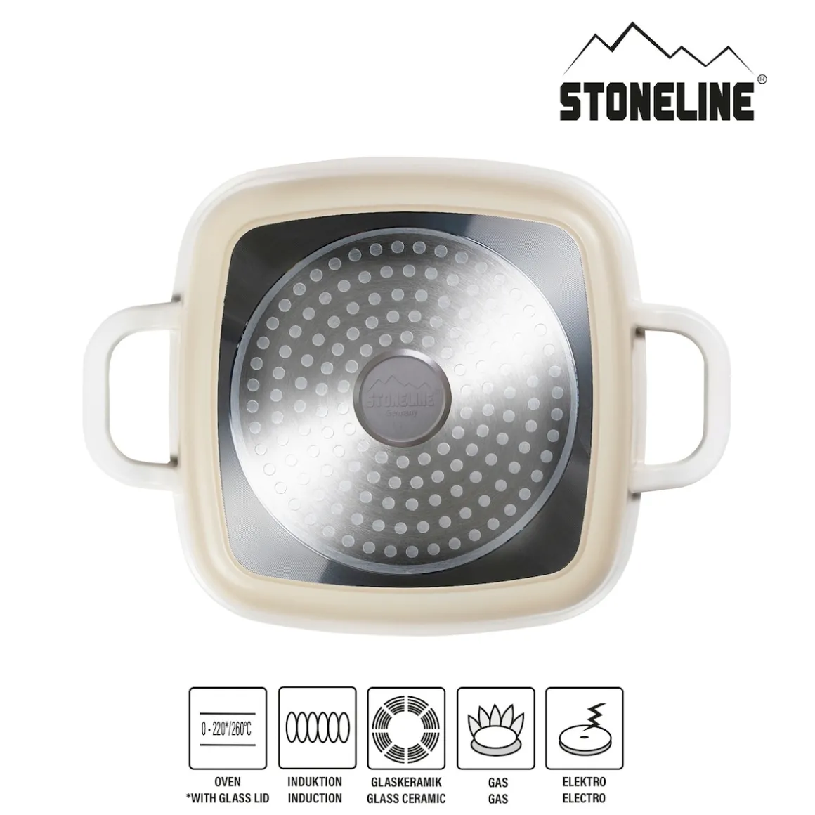 STONELINE Servierpfanne Eckig 20 cm Creme | mit Deckel