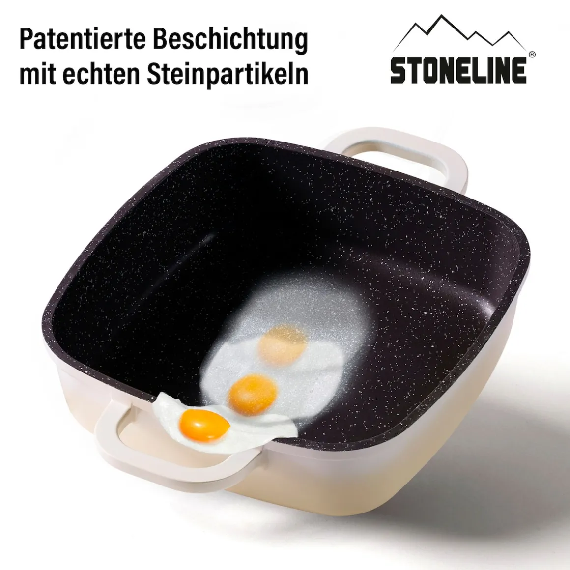 STONELINE Servierpfanne Eckig 20 cm Creme | mit Deckel