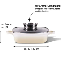 STONELINE Servierpfanne Eckig 20 cm Creme | mit Deckel