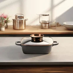 STONELINE Servierpfanne Eckig 20 cm Roségold | mit Deckel