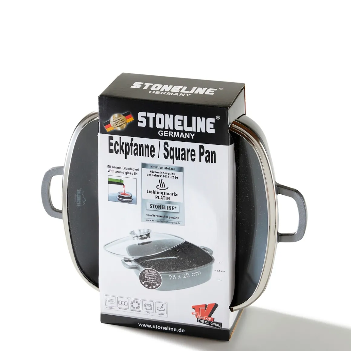 STONELINE Servierpfanne Eckig 28 cm | mit Deckel