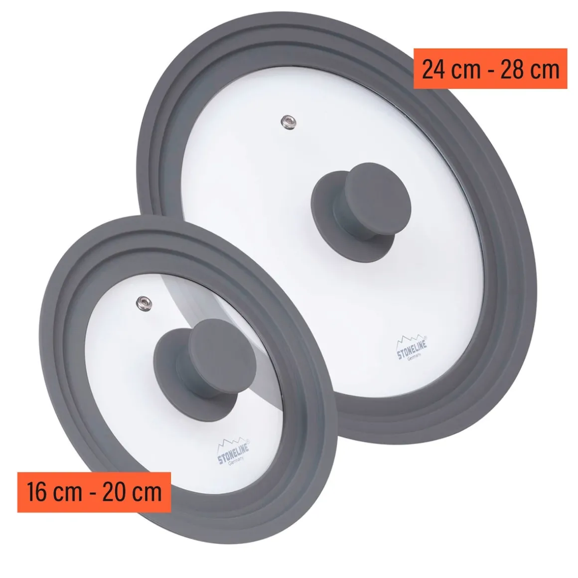 STONELINE Universal Glasdeckel Set 16/18/20 und 24/26/28 | Grau