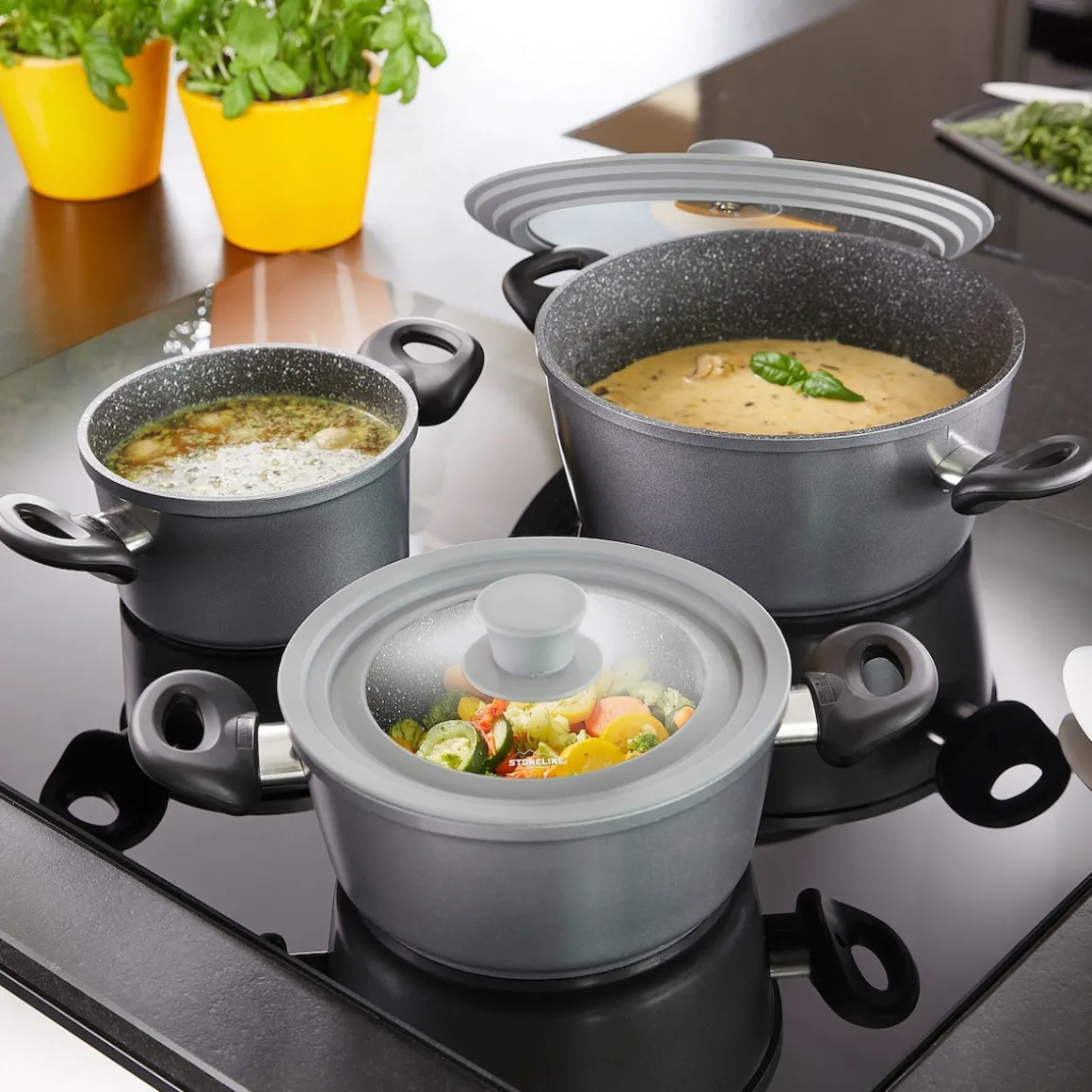 STONELINE Universal Glasdeckel Set 16/18/20 und 24/26/28 | Grau