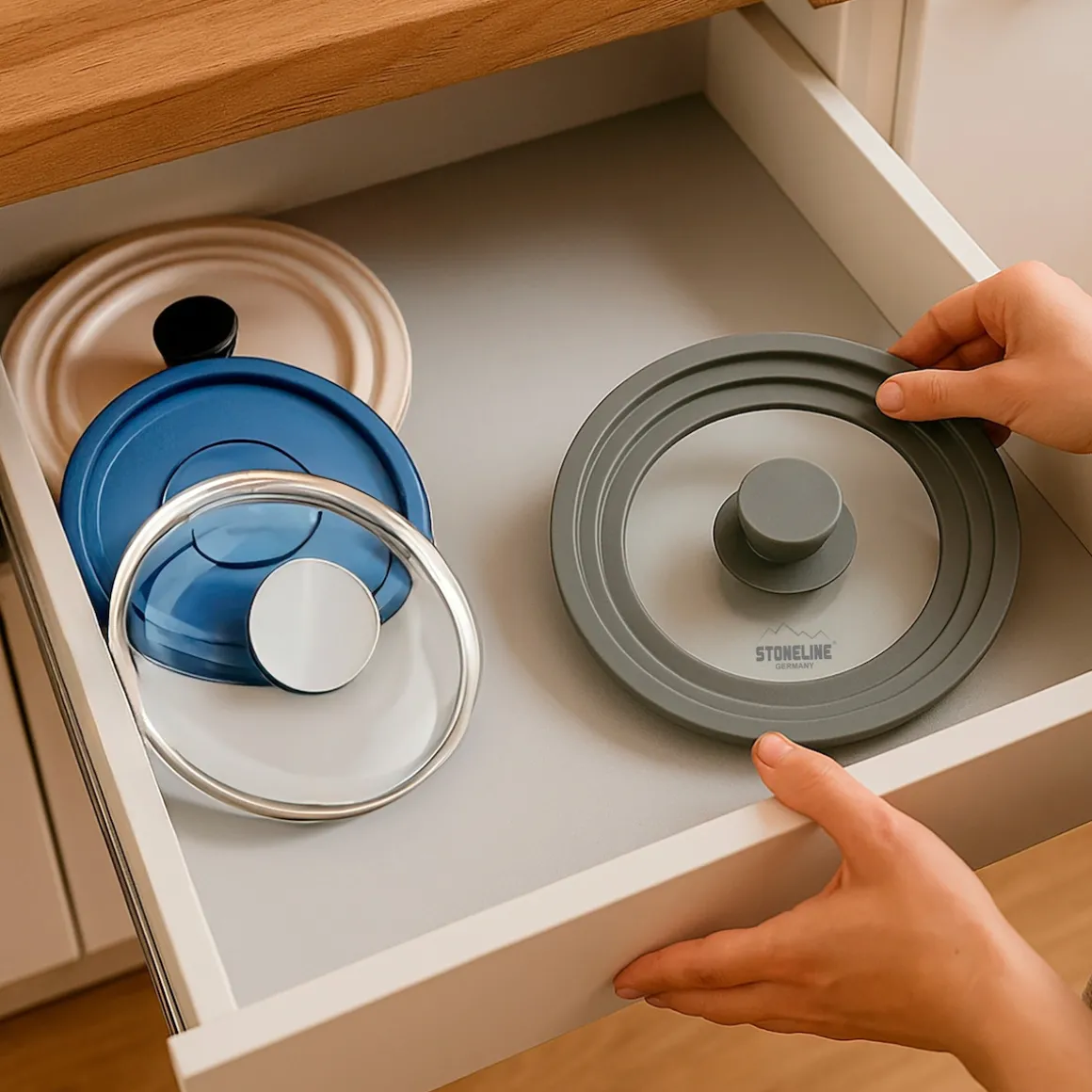 STONELINE Universal Glasdeckel Set 16/18/20 und 24/26/28 | Grau