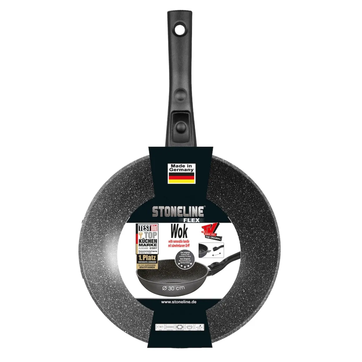 STONELINE Wokpfanne 30 cm mit abnehmbarem Griff | mit Deckel