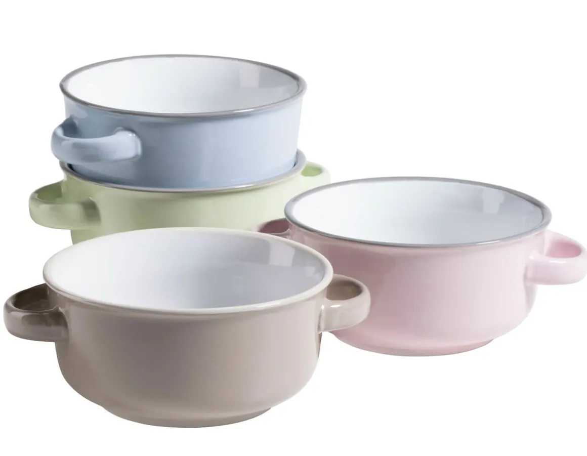 Suppentassen-Set, Steinzeug Maila Hellblau, Hellgrün, Rosa, Grau