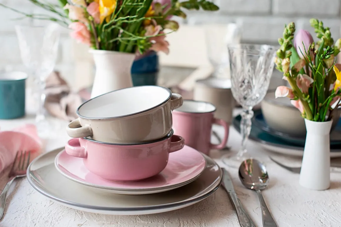 Suppentassen-Set, Steinzeug Maila Hellblau, Hellgrün, Rosa, Grau