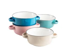 Suppentassen-Set, Steinzeug Maila Petrol, Altrosa, Beige, Dunkelblau