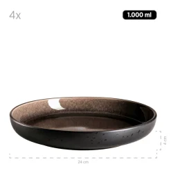 Suppenteller-Set, Steinzeug Niara Schwarz / Grau