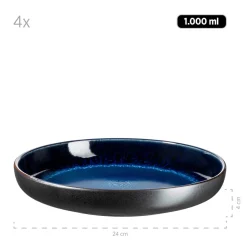 Suppenteller-Set, Steinzeug Niara Schwarz / Blau