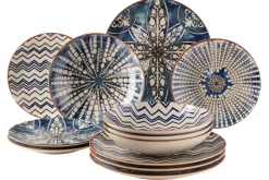 Tafelservice, Steinzeug Iberico Blue 6 x Speiseteller, 6 x Suppenteller