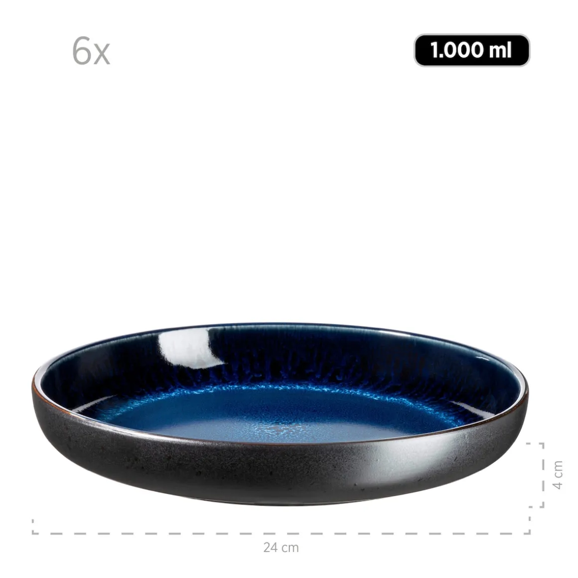 Tafelservice, Steinzeug NIARA Schwarz / Blau