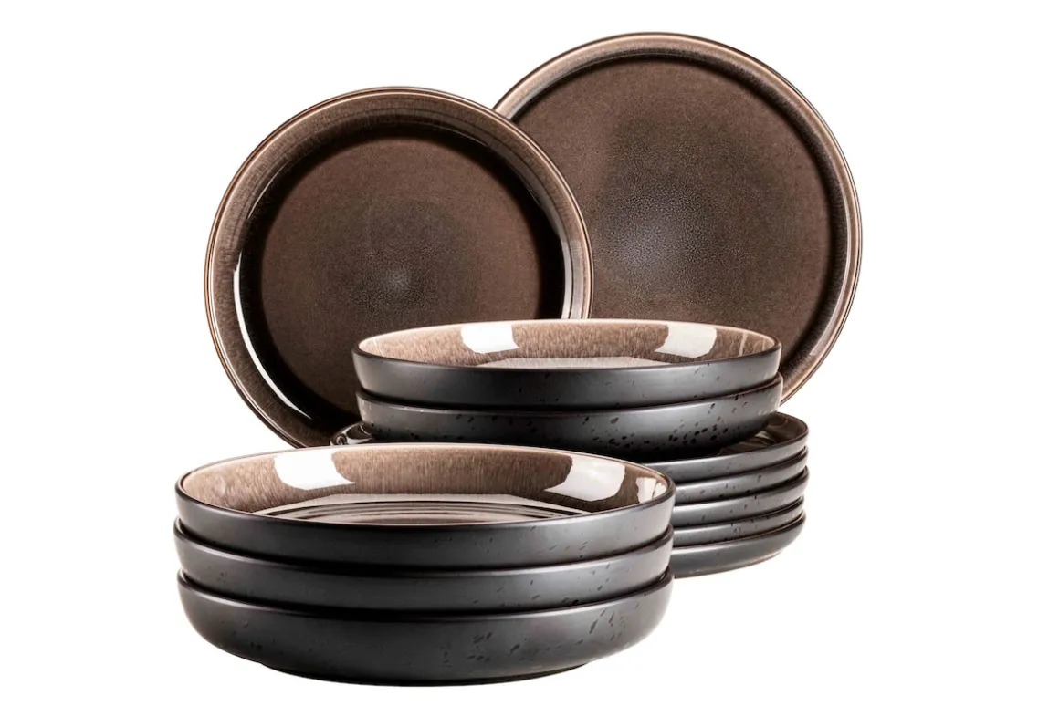 Tafelservice, Steinzeug NIARA Schwarz / Grau