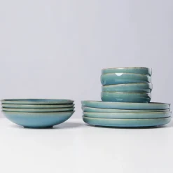 Tafelservice, Steinzeug TIEFER SEE Blau / Grün