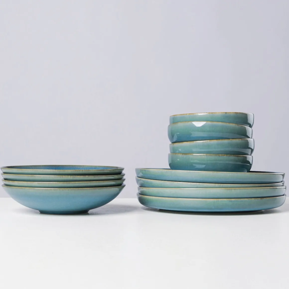 Tafelservice, Steinzeug TIEFER SEE Blau / Grün