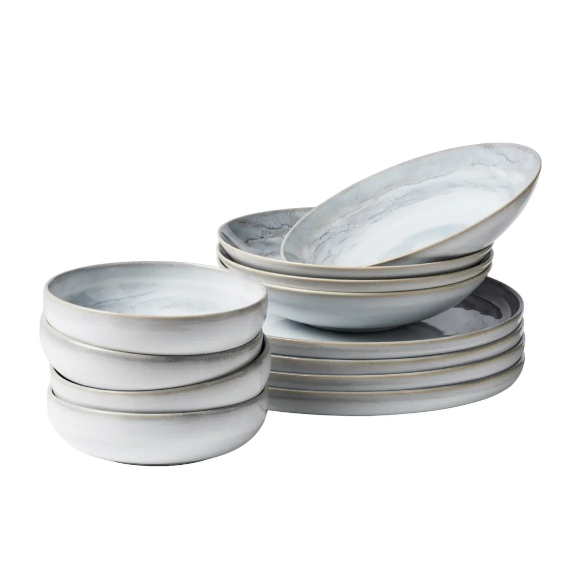 Tafelservice, Steinzeug TIEFER SEE Grau / Weiß