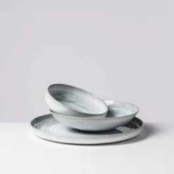 Tafelservice, Steinzeug TIEFER SEE Grau / Weiß