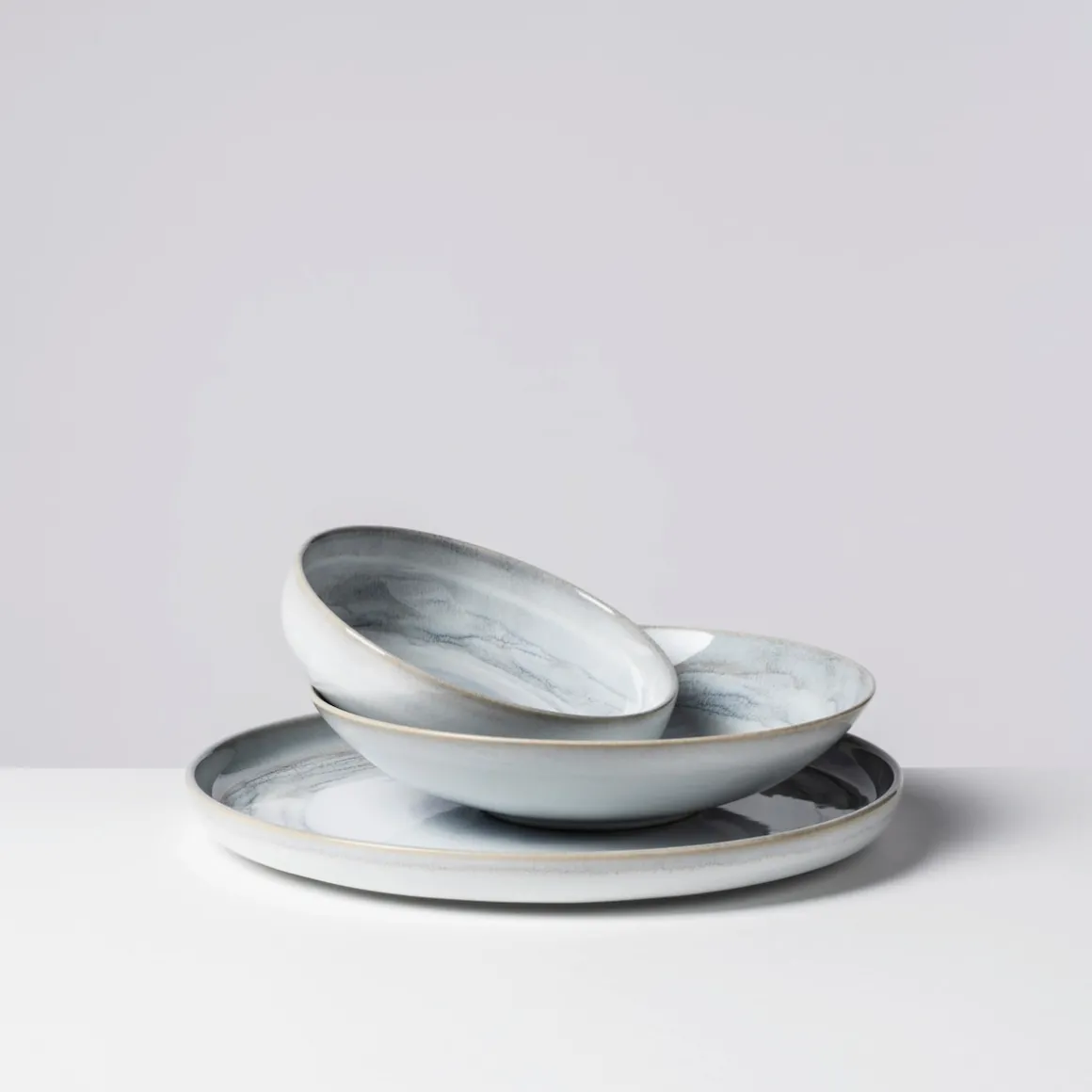 Tafelservice, Steinzeug TIEFER SEE Grau / Weiß