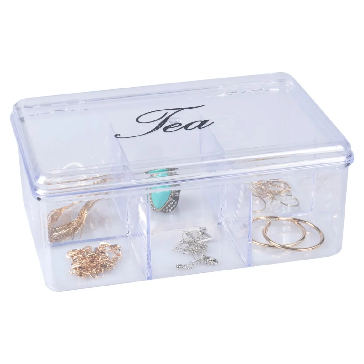 Teebox, transparent mit 6 Fächern