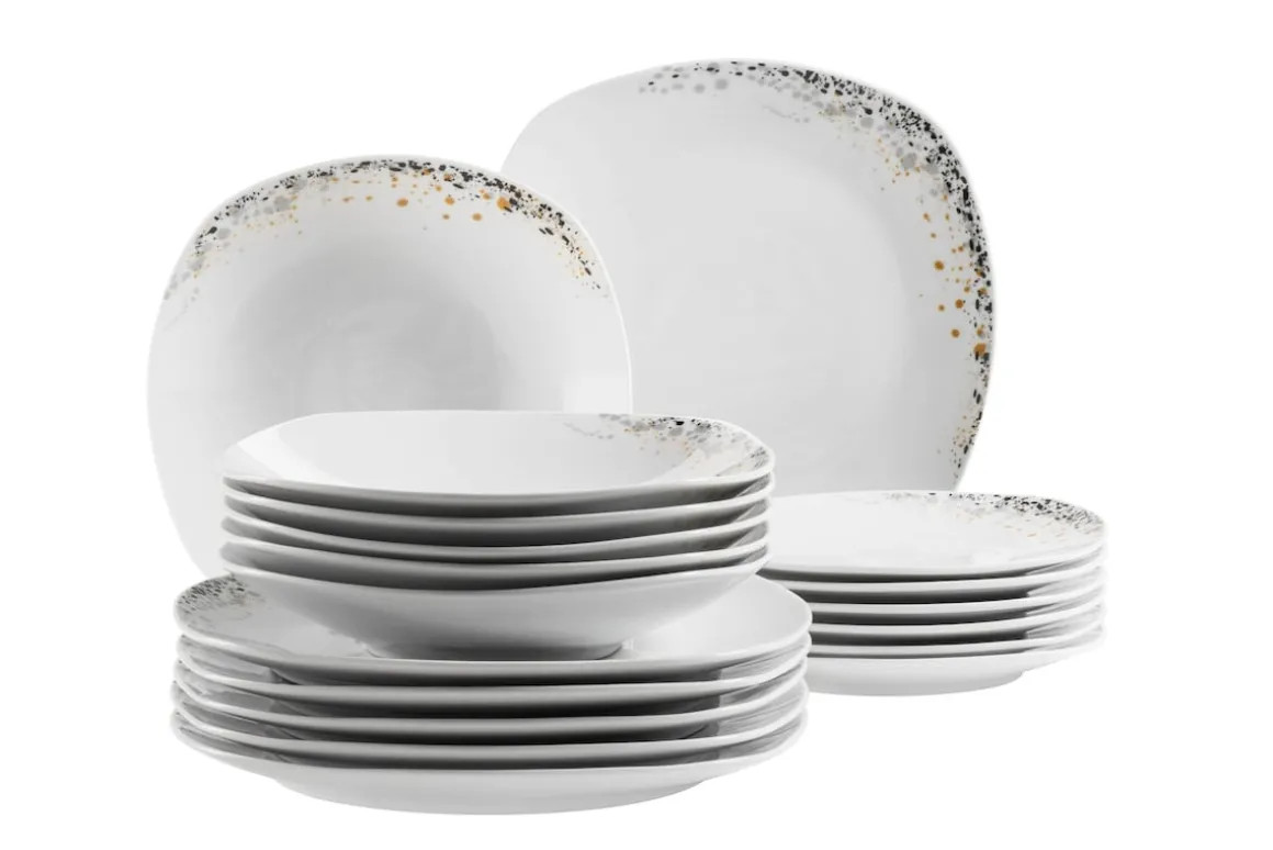 Tellerset, Porzellan Space Dust 6 x Speiseteller, 6 x Suppenteller, 6 x Dessertteller