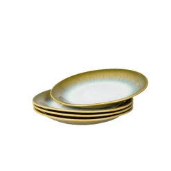 Teller-Set, Steinzeug Flussufer blau, grün, weiß