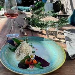 Teller-Set, Steinzeug Flussufer blau, grün, weiß