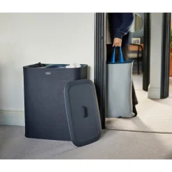 Wäschesammler, Wäschekorb Tota Trio mit Deckel, 3 Fächer, 90 l schwarz