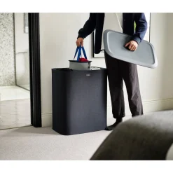 Wäschesammler, Wäschekorb Tota Trio mit Deckel, 3 Fächer, 90 l schwarz